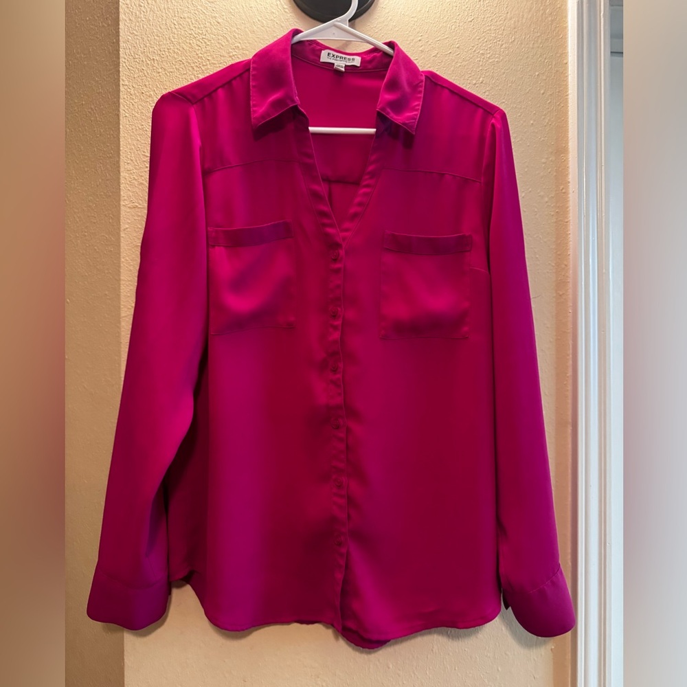 Women’s Vibrant Pink Button-Up Blouse